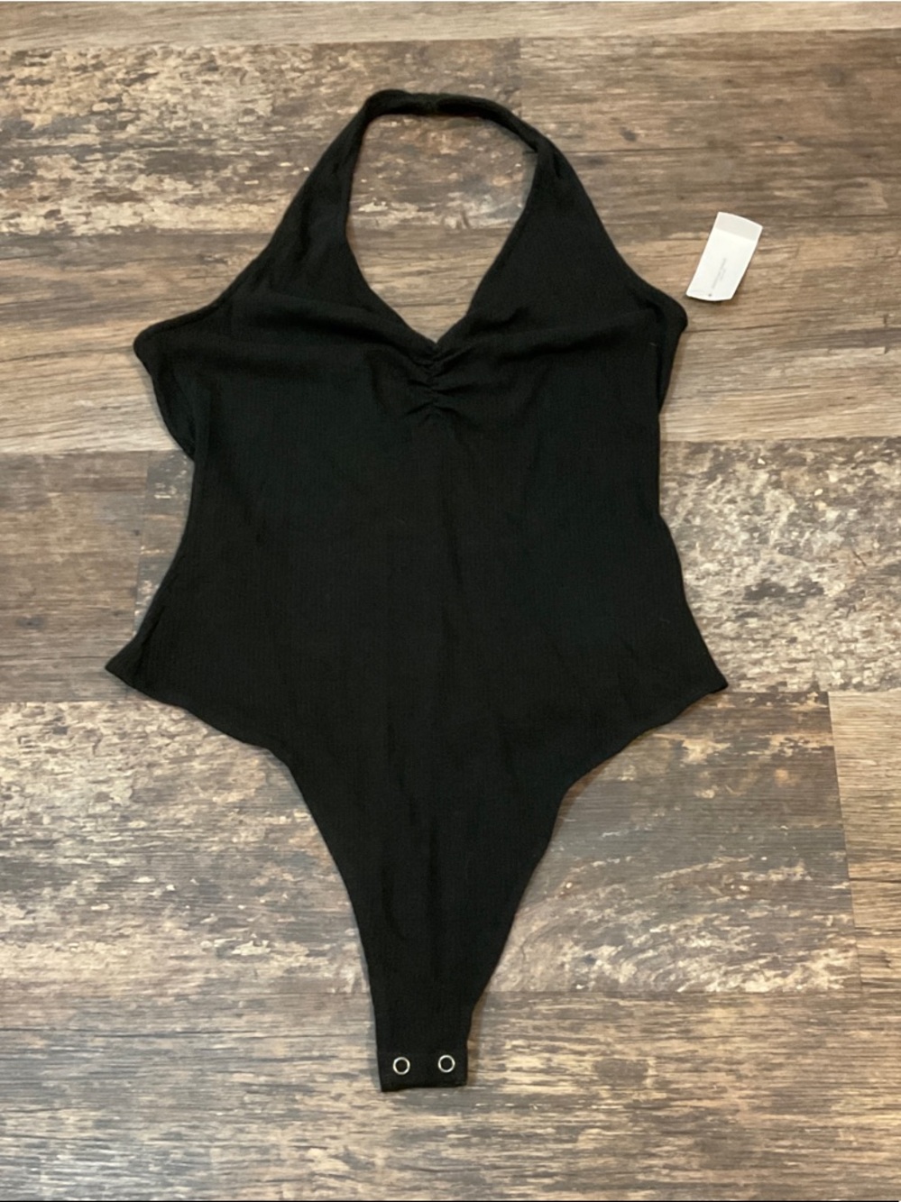 American Eagle Outfitters Black Ribbed Halter Bodysuit